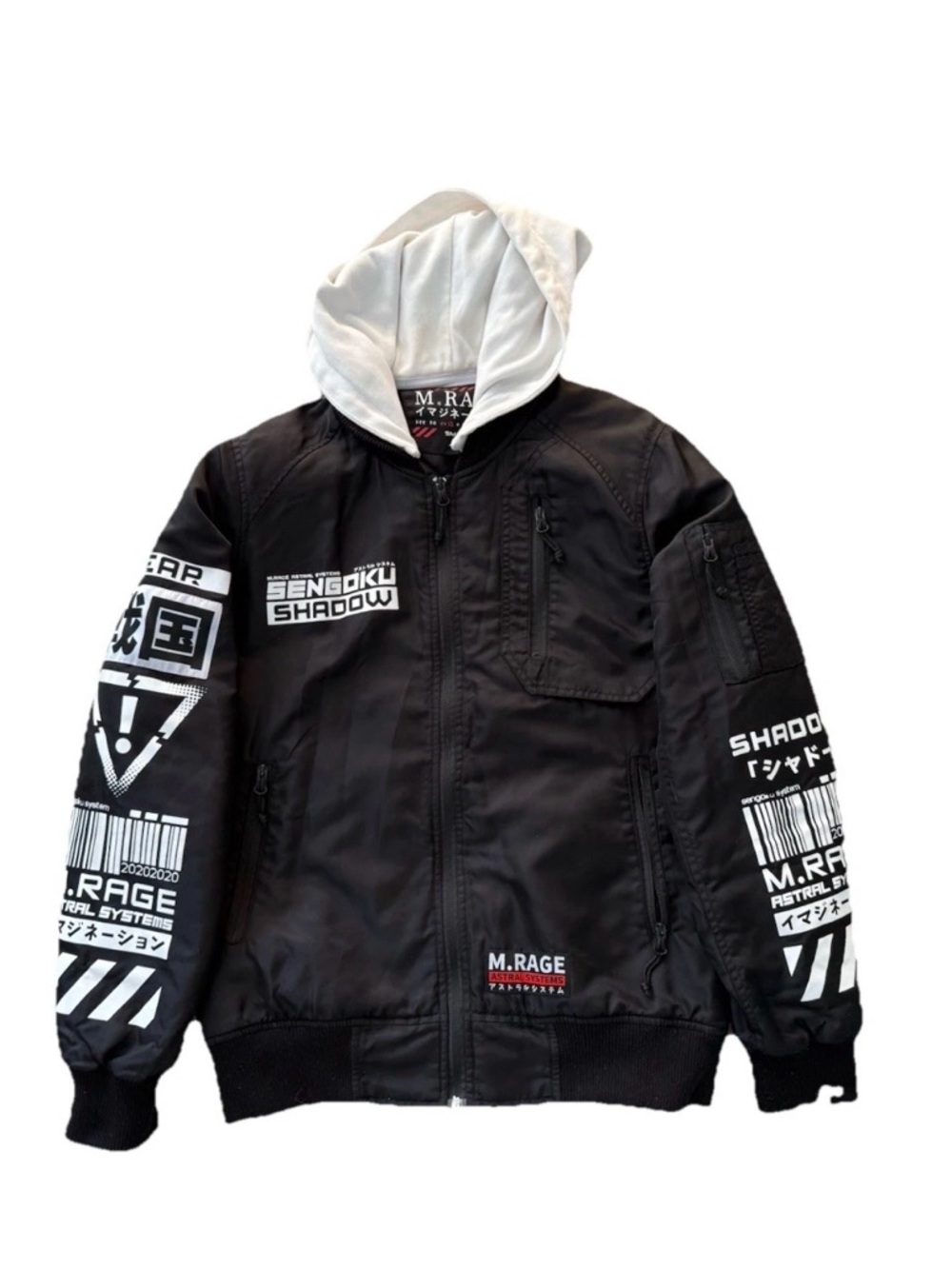 M.RAGE Sengoku Shadow Graphic Bomber Jacket Streetwear Small